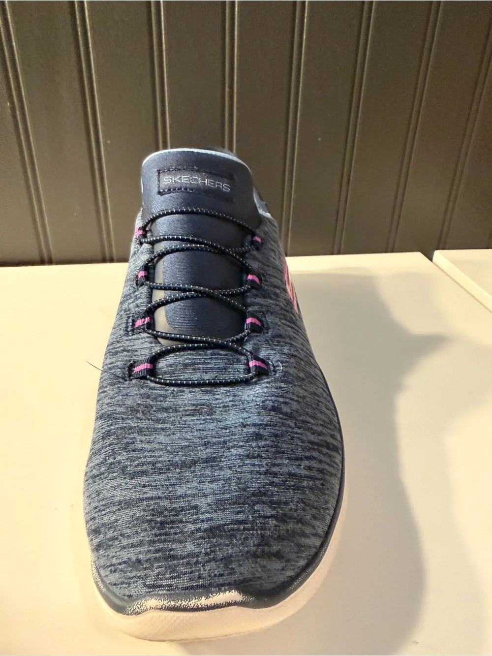 Skechers women’s slip navy -On Athletic Sneakers with Pink Accents